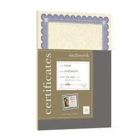 Southworth® Parchment Certificates, Ivory w/Green & Blue Border, 8 1/2 x  11, 25/Pack