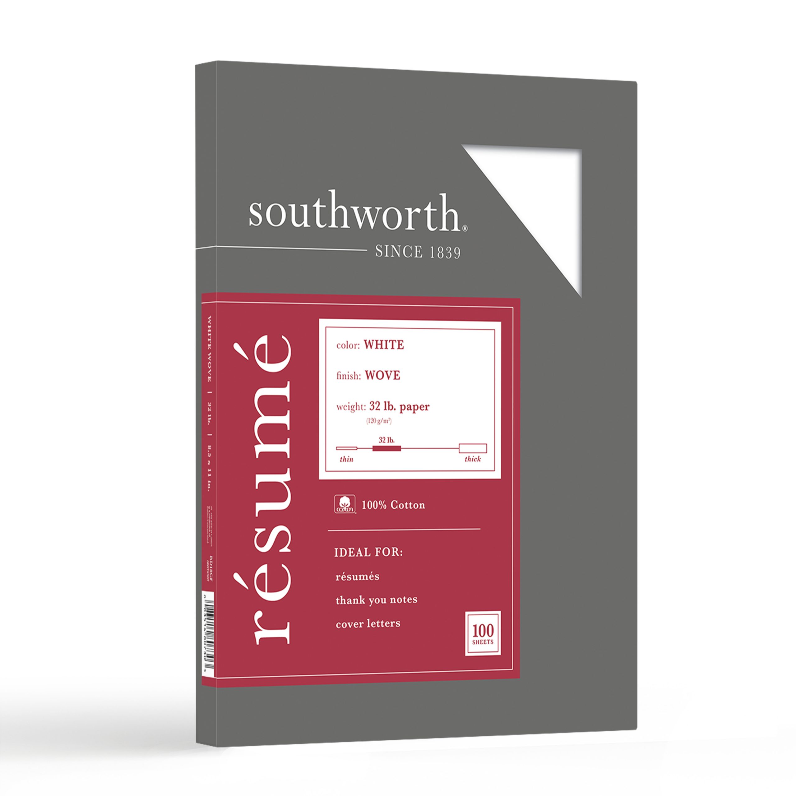 Resume Paper, 100% Cotton White, 32 lb. (RD18CF) - Southworth